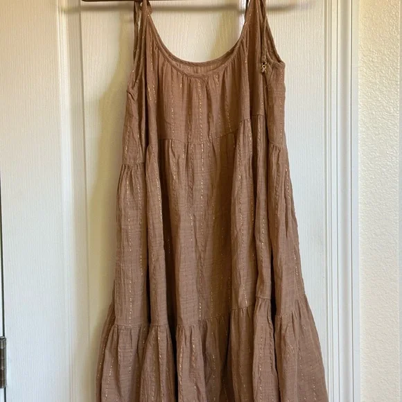 Aerie Magic Hour Tan/Gold Swim Cover-Up Dress - Picture 2 of 9